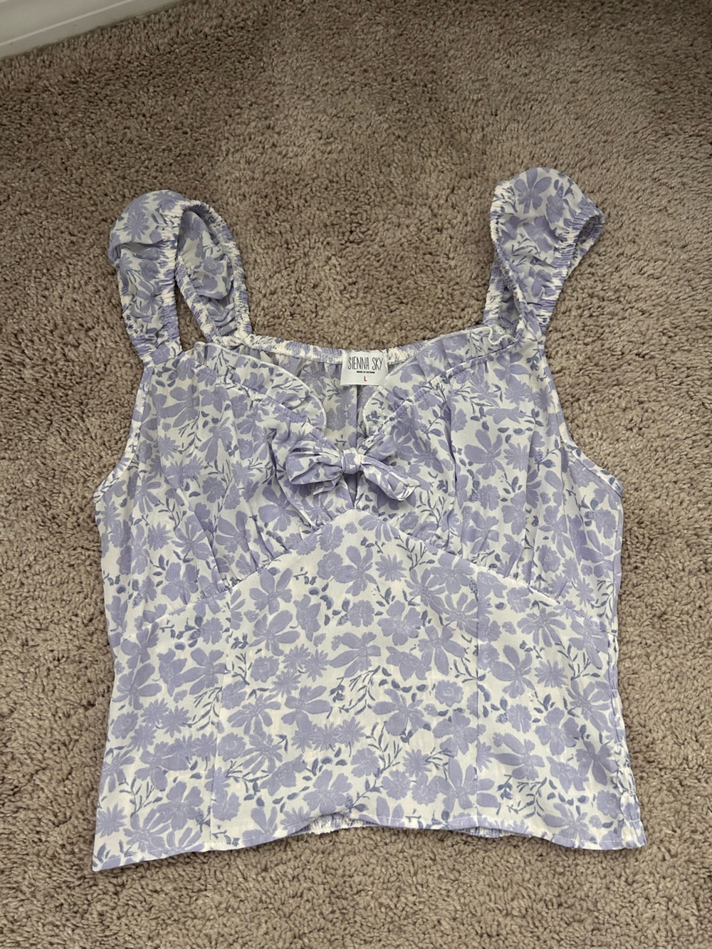 Light Purple Floral Tie-Front Women's Tank Top